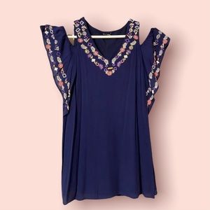 As U Wish XS Dress Cold Shoulder Boho Loose Fit Embroidered Butterfly Sleeves